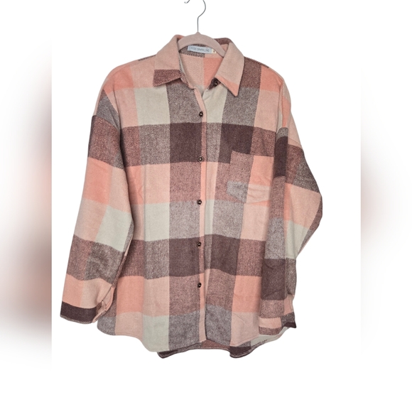 miss sparkling Jackets & Blazers - 🩷MISS SPARKLING PLAID FLANNEL SHACKET PINK/BROWN/CREAM XL